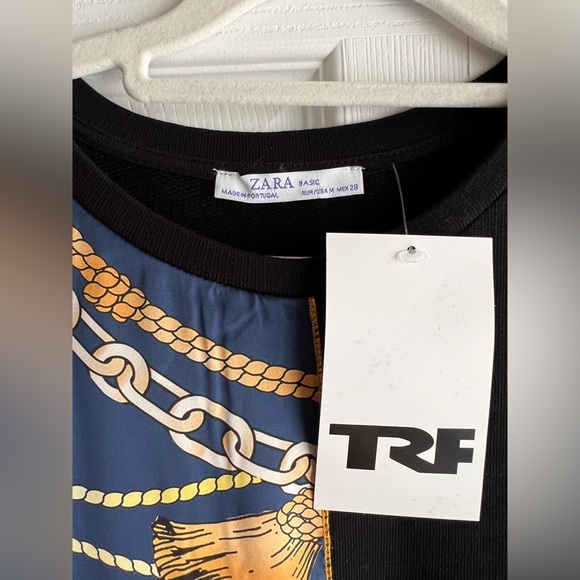 NWT ZARA Midi Cotton Dress with Contrasting Chain Print Scarf Size Medium - Picture 6 of 9